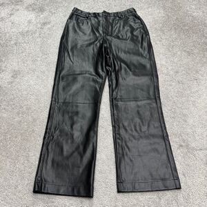 Lucy Paris Faux Leather Wide Leg Trouser Pants Womens Medium Black High Rise PU